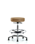 Vinyl Stool without Back Chrome - High Bench Height with Chrome Foot Ring & Stationary Glides in Taupe Trailblazer Vinyl VHBSO-CR-CF-RG-8584