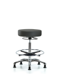 Vinyl Stool without Back Chrome - High Bench Height with Chrome Foot Ring & Stationary Glides in Charcoal Trailblazer Vinyl VHBSO-CR-CF-RG-8605