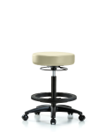 Vinyl Stool without Back - High Bench Height with Black Foot Ring & Casters in Adobe White Trailblazer Vinyl VHBSO-RG-BF-RC-8501