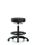 Vinyl Stool without Back - High Bench Height with Black Foot Ring & Casters in Black Trailblazer Vinyl VHBSO-RG-BF-RC-8540