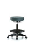 Vinyl Stool without Back - High Bench Height with Black Foot Ring & Casters in Colonial Blue Trailblazer Vinyl VHBSO-RG-BF-RC-8546