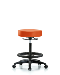 Vinyl Stool without Back - High Bench Height with Black Foot Ring & Casters in Orange Kist Trailblazer Vinyl VHBSO-RG-BF-RC-8613