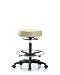 Vinyl Stool without Back - High Bench Height with Chrome Foot Ring & Casters in Adobe White Trailblazer Vinyl VHBSO-RG-CF-RC-8501