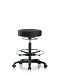 Vinyl Stool without Back - High Bench Height with Chrome Foot Ring & Casters in Black Trailblazer Vinyl VHBSO-RG-CF-RC-8540