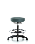 Vinyl Stool without Back - High Bench Height with Chrome Foot Ring & Casters in Colonial Blue Trailblazer Vinyl VHBSO-RG-CF-RC-8546