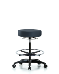 Vinyl Stool without Back - High Bench Height with Chrome Foot Ring & Casters in Imperial Blue Trailblazer Vinyl VHBSO-RG-CF-RC-8582