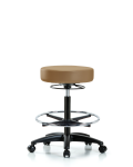 Vinyl Stool without Back - High Bench Height with Chrome Foot Ring & Casters in Taupe Trailblazer Vinyl VHBSO-RG-CF-RC-8584
