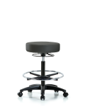 Vinyl Stool without Back - High Bench Height with Chrome Foot Ring & Casters in Charcoal Trailblazer Vinyl VHBSO-RG-CF-RC-8605