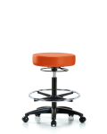 Vinyl Stool without Back - High Bench Height with Chrome Foot Ring & Casters in Orange Kist Trailblazer Vinyl VHBSO-RG-CF-RC-8613