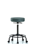Vinyl Stool without Back - High Bench Height with Round Tube Base & Casters in Colonial Blue Trailblazer Vinyl VHBSO-RT-RC-8546