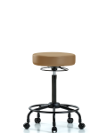 Vinyl Stool without Back - High Bench Height with Round Tube Base & Casters in Taupe Trailblazer Vinyl VHBSO-RT-RC-8584