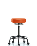 Vinyl Stool without Back - High Bench Height with Round Tube Base & Casters in Orange Kist Trailblazer Vinyl VHBSO-RT-RC-8613