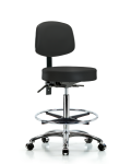 Vinyl Stool with Back Chrome - High Bench Height with Chrome Foot Ring & Casters in Black Trailblazer Vinyl VHBST-CR-T0-CF-CC-8540