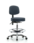 Vinyl Stool with Back Chrome - High Bench Height with Chrome Foot Ring & Casters in Imperial Blue Trailblazer Vinyl VHBST-CR-T0-CF-CC-8582