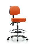 Vinyl Stool with Back Chrome - High Bench Height with Chrome Foot Ring & Casters in Orange Kist Trailblazer Vinyl VHBST-CR-T0-CF-CC-8613