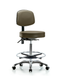 Vinyl Stool with Back Chrome - High Bench Height with Chrome Foot Ring & Casters in Taupe Supernova Vinyl VHBST-CR-T0-CF-CC-8809