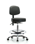 Vinyl Stool with Back Chrome - High Bench Height with Chrome Foot Ring & Casters in Carbon Supernova Vinyl VHBST-CR-T0-CF-CC-8823