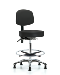 Vinyl Stool with Back Chrome - High Bench Height with Chrome Foot Ring & Stationary Glides in Black Trailblazer Vinyl VHBST-CR-T0-CF-RG-8540
