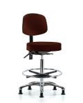 Vinyl Stool with Back Chrome - High Bench Height with Chrome Foot Ring & Stationary Glides in Burgundy Trailblazer Vinyl VHBST-CR-T0-CF-RG-8569