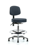 Vinyl Stool with Back Chrome - High Bench Height with Chrome Foot Ring & Stationary Glides in Imperial Blue Trailblazer Vinyl VHBST-CR-T0-CF-RG-8582