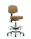 Vinyl Stool with Back Chrome - High Bench Height with Chrome Foot Ring & Stationary Glides in Taupe Trailblazer Vinyl VHBST-CR-T0-CF-RG-8584