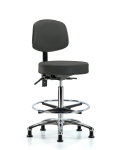 Vinyl Stool with Back Chrome - High Bench Height with Chrome Foot Ring & Stationary Glides in Charcoal Trailblazer Vinyl VHBST-CR-T0-CF-RG-8605
