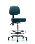 Vinyl Stool with Back Chrome - High Bench Height with Chrome Foot Ring & Stationary Glides in Marine Blue Supernova Vinyl VHBST-CR-T0-CF-RG-8801
