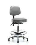 Vinyl Stool with Back Chrome - High Bench Height with Chrome Foot Ring & Stationary Glides in Sterling Supernova Vinyl VHBST-CR-T0-CF-RG-8840