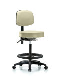 Vinyl Stool with Back - High Bench Height with Black Foot Ring & Casters in Adobe White Trailblazer Vinyl VHBST-RG-T0-BF-RC-8501
