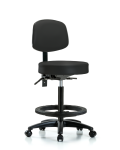 Vinyl Stool with Back - High Bench Height with Black Foot Ring & Casters in Black Trailblazer Vinyl VHBST-RG-T0-BF-RC-8540
