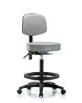 Vinyl Stool with Back - High Bench Height with Black Foot Ring & Casters in Dove Trailblazer Vinyl VHBST-RG-T0-BF-RC-8567