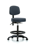 Vinyl Stool with Back - High Bench Height with Black Foot Ring & Casters in Imperial Blue Trailblazer Vinyl VHBST-RG-T0-BF-RC-8582