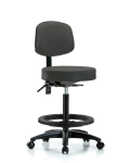 Vinyl Stool with Back - High Bench Height with Black Foot Ring & Casters in Charcoal Trailblazer Vinyl VHBST-RG-T0-BF-RC-8605