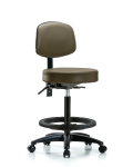 Vinyl Stool with Back - High Bench Height with Black Foot Ring & Casters in Taupe Supernova Vinyl VHBST-RG-T0-BF-RC-8809