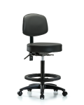Vinyl Stool with Back - High Bench Height with Black Foot Ring & Casters in Carbon Supernova Vinyl VHBST-RG-T0-BF-RC-8823