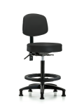 Vinyl Stool with Back - High Bench Height with Black Foot Ring & Stationary Glides in Black Trailblazer Vinyl VHBST-RG-T0-BF-RG-8540