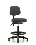 Vinyl Stool with Back - High Bench Height with Black Foot Ring & Stationary Glides in Charcoal Trailblazer Vinyl VHBST-RG-T0-BF-RG-8605