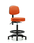 Vinyl Stool with Back - High Bench Height with Black Foot Ring & Stationary Glides in Orange Kist Trailblazer Vinyl VHBST-RG-T0-BF-RG-8613