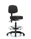 Vinyl Stool with Back - High Bench Height with Chrome Foot Ring & Casters in Black Trailblazer Vinyl VHBST-RG-T0-CF-RC-8540
