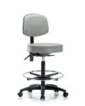 Vinyl Stool with Back - High Bench Height with Chrome Foot Ring & Casters in Dove Trailblazer Vinyl VHBST-RG-T0-CF-RC-8567