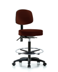 Vinyl Stool with Back - High Bench Height with Chrome Foot Ring & Casters in Burgundy Trailblazer Vinyl VHBST-RG-T0-CF-RC-8569
