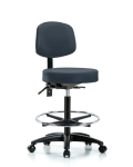 Vinyl Stool with Back - High Bench Height with Chrome Foot Ring & Casters in Imperial Blue Trailblazer Vinyl VHBST-RG-T0-CF-RC-8582