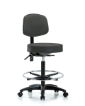 Vinyl Stool with Back - High Bench Height with Chrome Foot Ring & Casters in Charcoal Trailblazer Vinyl VHBST-RG-T0-CF-RC-8605