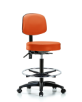 Vinyl Stool with Back - High Bench Height with Chrome Foot Ring & Casters in Orange Kist Trailblazer Vinyl VHBST-RG-T0-CF-RC-8613