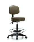 Vinyl Stool with Back - High Bench Height with Chrome Foot Ring & Casters in Taupe Supernova Vinyl VHBST-RG-T0-CF-RC-8809