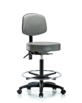 Vinyl Stool with Back - High Bench Height with Chrome Foot Ring & Casters in Sterling Supernova Vinyl VHBST-RG-T0-CF-RC-8840