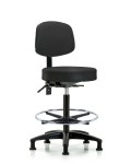 Vinyl Stool with Back - High Bench Height with Chrome Foot Ring & Stationary Glides in Black Trailblazer Vinyl VHBST-RG-T0-CF-RG-8540