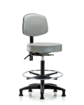 Vinyl Stool with Back - High Bench Height with Chrome Foot Ring & Stationary Glides in Dove Trailblazer Vinyl VHBST-RG-T0-CF-RG-8567