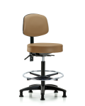 Vinyl Stool with Back - High Bench Height with Chrome Foot Ring & Stationary Glides in Taupe Trailblazer Vinyl VHBST-RG-T0-CF-RG-8584