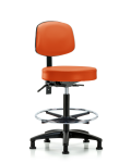 Vinyl Stool with Back - High Bench Height with Chrome Foot Ring & Stationary Glides in Orange Kist Trailblazer Vinyl VHBST-RG-T0-CF-RG-8613
